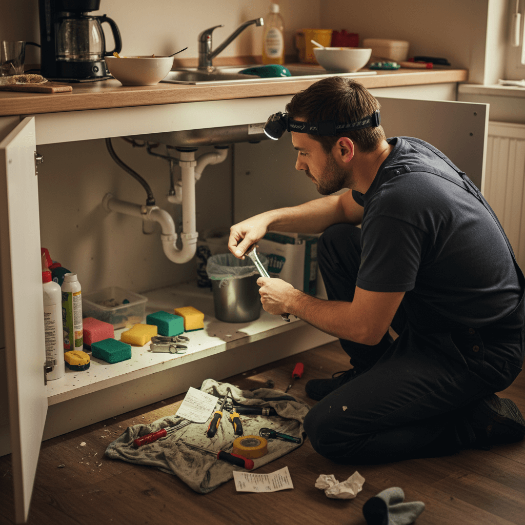 Techniker prüft Dichtheit der Wasserleitungen