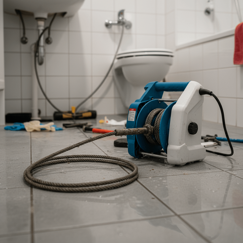 Spirale zur Reinigung von Abwasserrohren im Einsatz